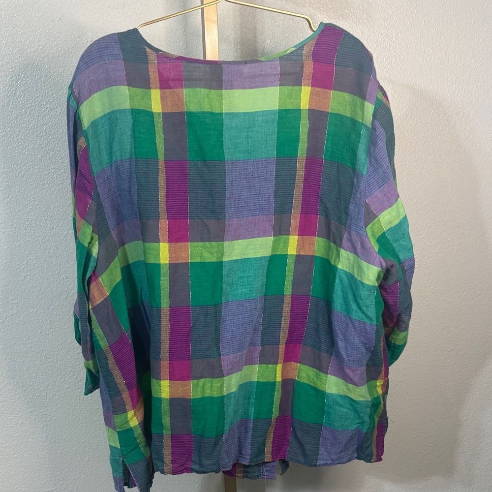 Catherines Multicolor Plaid Top with sparkle- 2X - Picture 5 of 6
